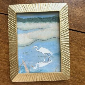 Gold Picture Frame w/ Original Watercolor and Acrylic egret bird painting
